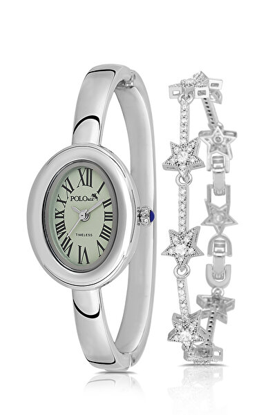 Polo Air Clasp Oval Case Women Wristwatch Star Bracelet Combination Silver Gr...