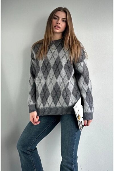 DAĞON'S DGN'S ÖZEL BAKLAVA DESEN KADIN TRİKO ŞARDONLU KAZAK