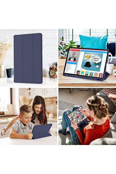 SKYDDAR INNOVATION Tablet case for Samsung Galaxy Tab S6 Lite, Pencil holder, Flex Trifold, sticker set, Navy Blue
