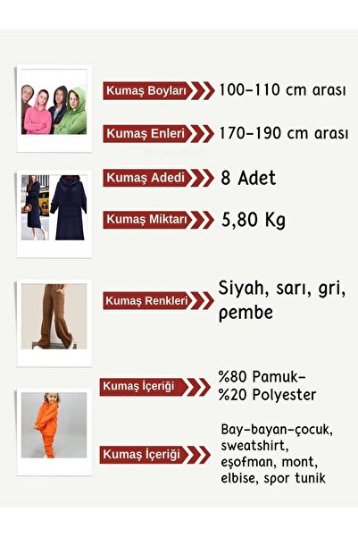 Yiğit Kumaş 3 Yarn Combed Fabric Set, Sizes 100-110 cm 8 Pieces