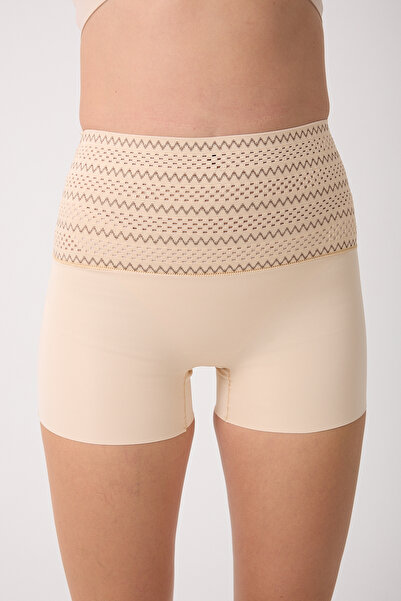 MİSTİRİK Lerici Model High Waist Patterned Abdomen and Belly Shaping / Sculpting Boxer Corset Skin Color