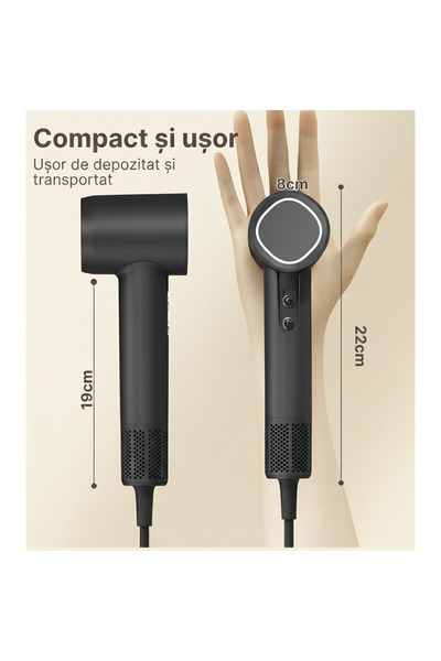 TnsAround TNS® Professional Hair Dryer, Compact, Ultra Silent 50dB, 200% Volume, Gray