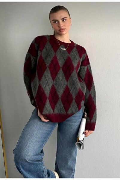 DAĞON'S DGN'S ÖZEL BAKLAVA DESEN KADIN TRİKO ŞARDONLU KAZAK