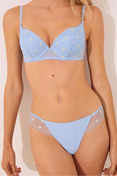 Perspective Women Secret Сині мереживні трусики-танга з вишивкою