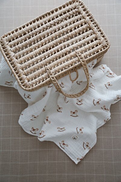 DoDo'S Baby Rocking Horse Patterned 4-Layer Muslin Blanket – 100% Cotton, Breathable, Soft Baby Blanket