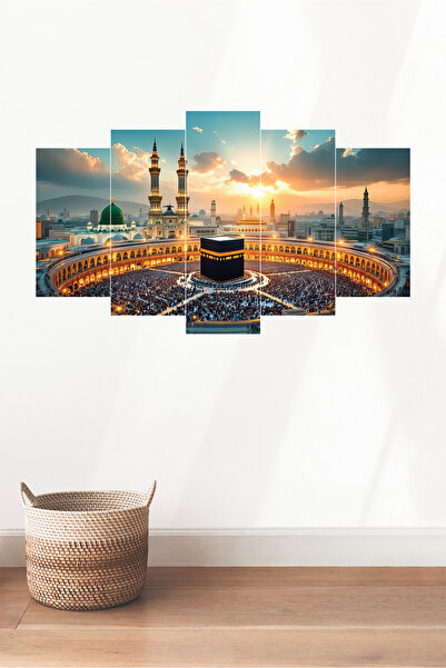TABLOX Kabe Dini Mekke İslami Manzara 5 Parçalı MDF Tablo Seti Hediyelik Eşya