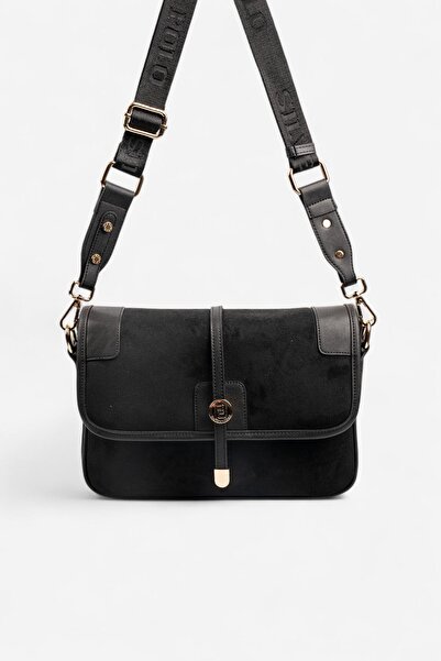 Silver Polo حقيبة كروس نسائية SP1182 من جلد الغزال باللون الأسود