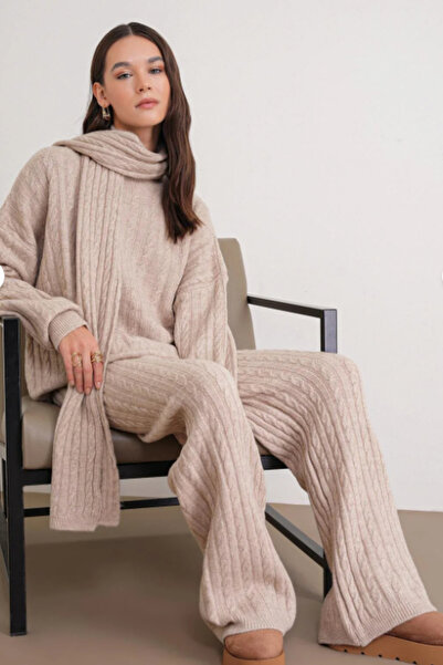 H&E LUXURY DESIGN Women's Braided Scarf Bottom-Top Knitwear Set