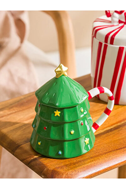 LC Waikiki Lcw Home Green Pine Tree Shaped Ceramic Mug 407 ml