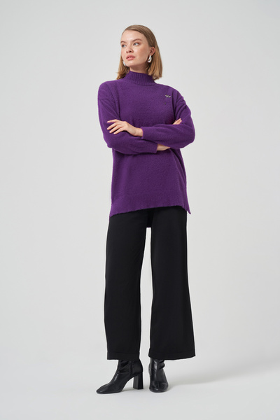 Nuss Angora Sweater with Detachable Brooch 7000 Purple