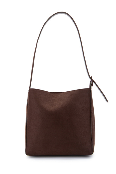 minebag Suede Alita Shoulder Bag with Belt Strap Detail, Brown