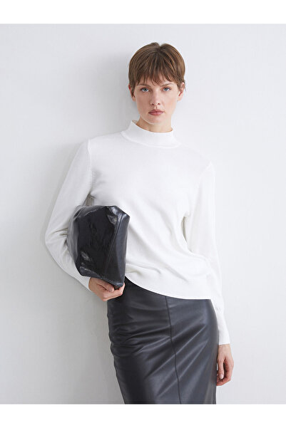 LC Waikiki Classic Ecru Mock Neck Women's Knitwear Sweater