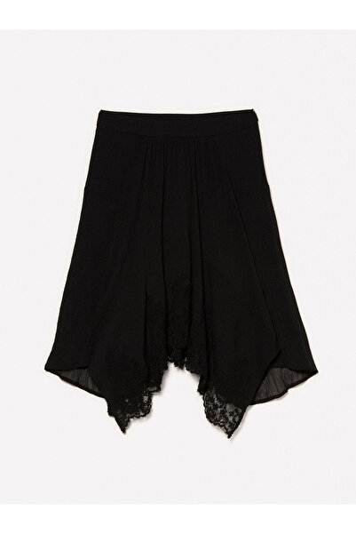 Sisley Lace Asymmetrical Zippered Lined Skirt Women's Black Skirt - 325A40Rbl002Y