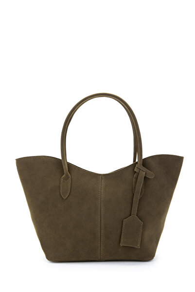 minebag Double Handle Suede Hype Women's Shoulder Bag Khaki