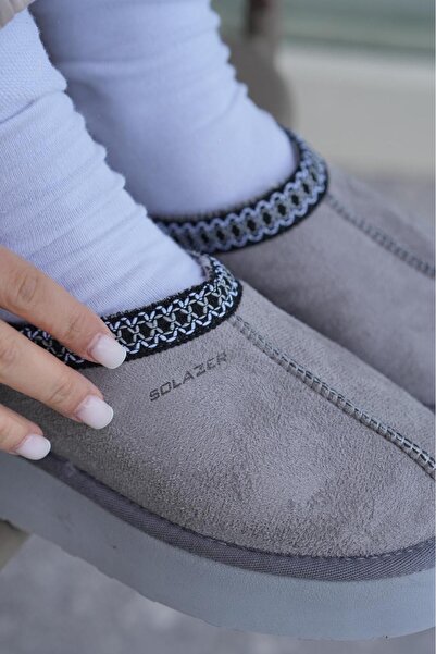 SOLAZER Women's Black Thick Soled Fur Slippers Boots 038-3