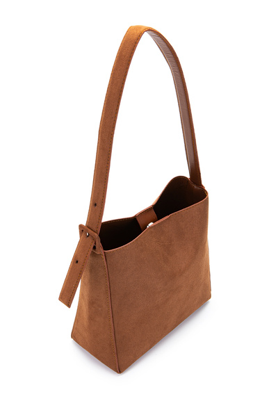 minebag Suede Alita Shoulder Bag with Belt Strap Detail, Brown