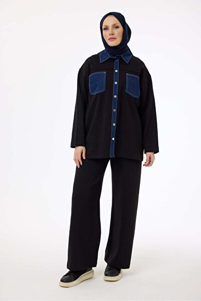 My City 6053 - Stylish Comfortable Cotton Polyester Denim Paneled Pants Shirt Set