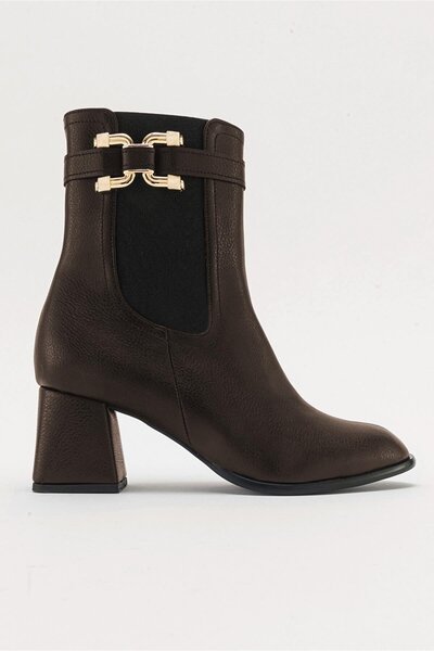 CCWAY AYAKKABI Buckle Heeled Boots Brown Leather