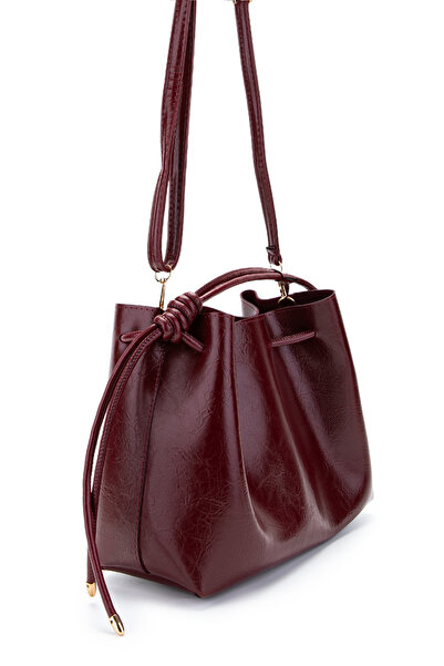 minebag Ruched Detail Yavru Çantalı Elin Women's Crossbody Bag Claret Red