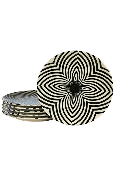 Cesiro Set of 6 dessert plates, 20 cm, Hypnosis, Ivory White with black lines