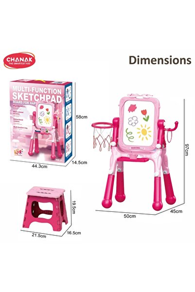 Chanak 4-in-1 Kids Writing Board with Chair – Magnetic Whiteboard & Chalkboard Double-Sided