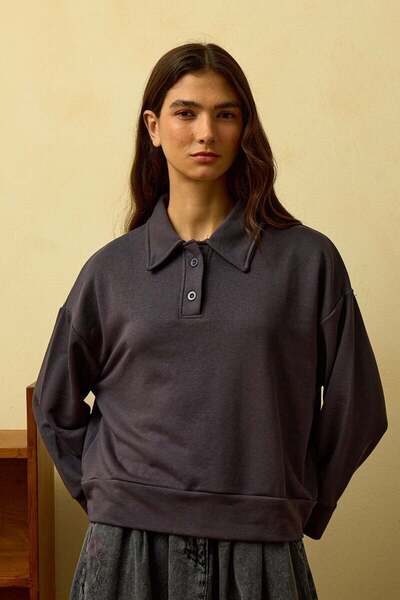 Ceylan Otantik Ανθρακί πόλο γιακά κοντό μπλουζάκι