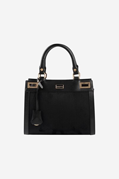 Silver Polo SP1174 Geantă de mână pentru femei din piele intoarsa neagra