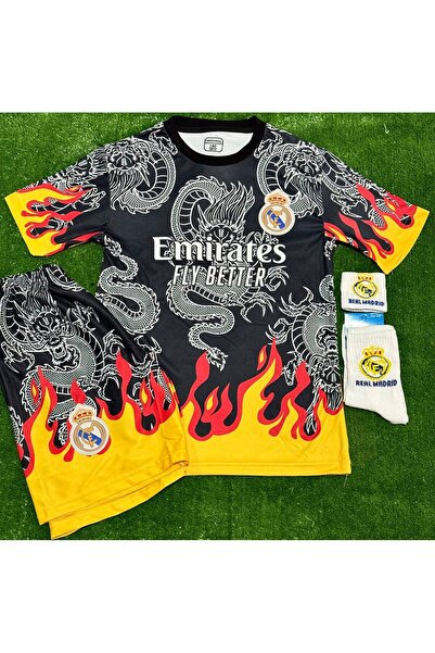 kombinezyum 2026 NEW Real Madrid C.Ronaldo Dragon Alevli Çocuk Forması 4 Lü Set