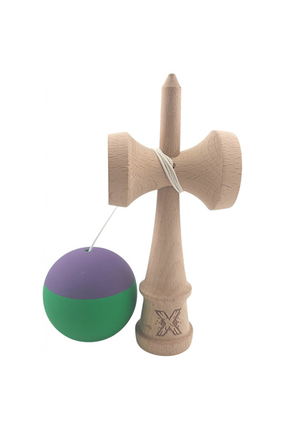 VİBE Kendama X, Profesionala, din Lemn, Rubber Grip, 18 cm, Verde/Mov