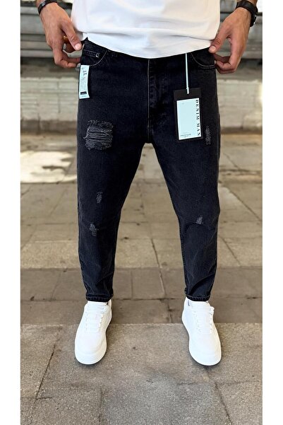 viking's line BOYFRİEND SİYAH DİZ YIRTIK LAZERLİ JEANS PANTOLON YENİ SEZON 20...