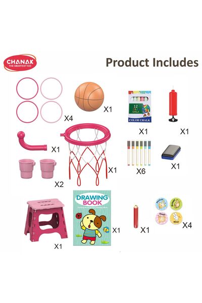 Chanak 4-in-1 Kids Writing Board with Chair – Magnetic Whiteboard & Chalkboard Double-Sided