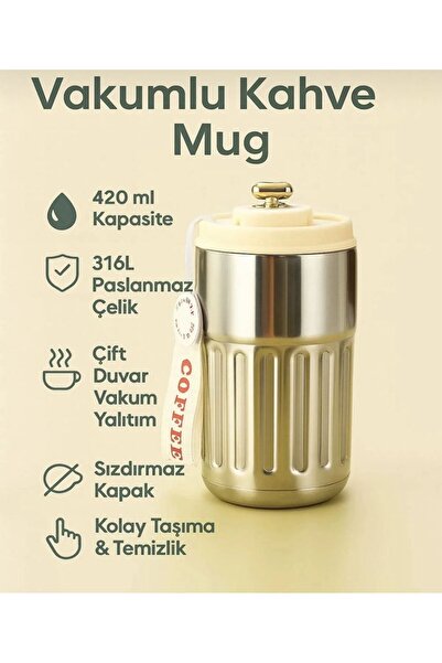 Mira Gift 316 Paslanmaz Çelik Kahve Termosu - Kilitli Kapak, Taşıma Askılı, S...