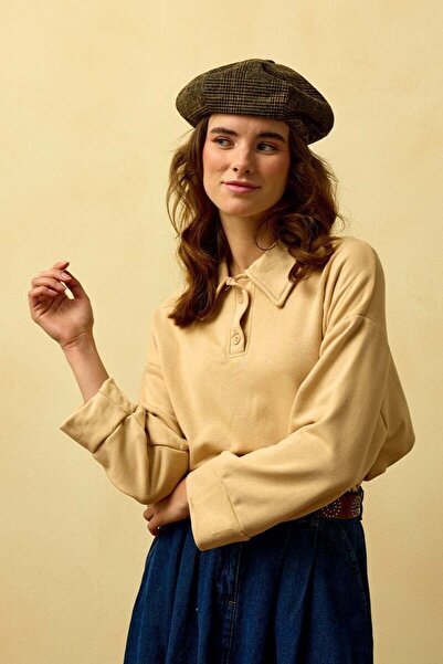 Ceylan Otantik Μπεζ πόλο γιακά κοντό μπλουζάκι