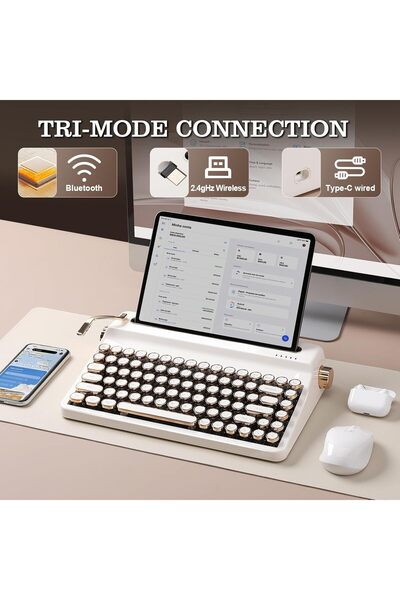 YUNZII QL75 Wireless Retro Typewriter Hot-Swap Mechanical Keyboard (White, Cocoa Cream V2)