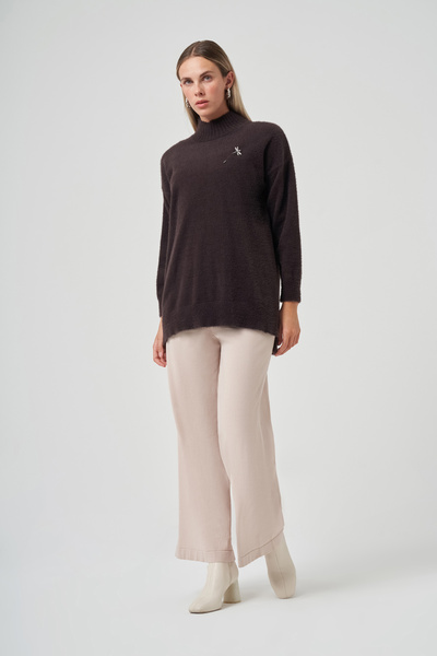 Nuss Angora Sweater with Detachable Brooch 7000 Brown