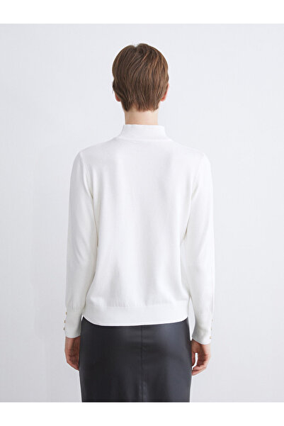 LC Waikiki Classic Ecru Mock Neck Women's Knitwear Sweater