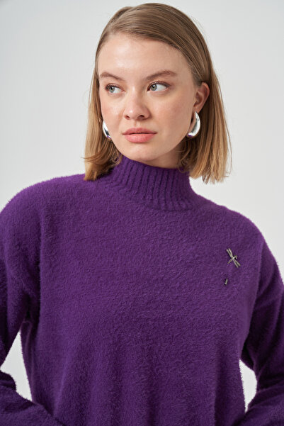 Nuss Angora Sweater with Detachable Brooch 7000 Purple