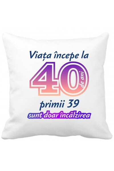 CRD PRINT Pernă personalizată cu textul „viața începe la 40 de ani”, 40 x 40 ...