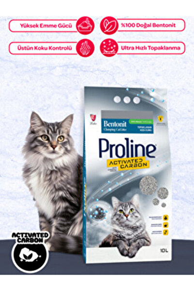 Proline Aktif Karbonlu Topaklaşan Doğal Bentonit Kedi Kumu – 10 L