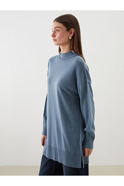 LC Waikiki Modest Blue Mock Neck Women's Knitwear Tunic