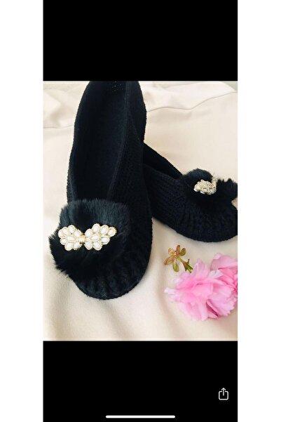 ruhaay El Örgüsü Keçe Tabanlı Taş Detaylı Örme Patik