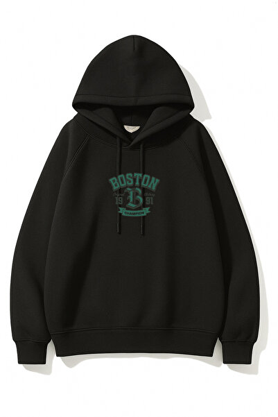 EydaMoon Unisex Winter Boston Printed Regular Wool Inside K Hooded Sweatshirt