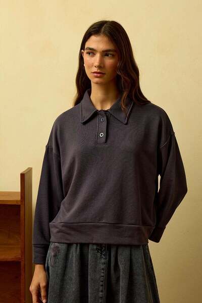 Ceylan Otantik Ανθρακί πόλο γιακά κοντό μπλουζάκι