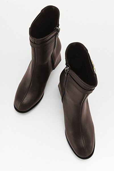 CCWAY AYAKKABI Buckle Heeled Boots Brown Leather