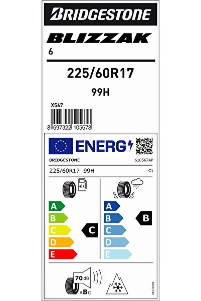 Bridgestone 225/60R17 99H M+S SFM BLIZZAK 6 EV (4x4-SUV) KIŞ LASTİĞİ (ÜRETİM ...