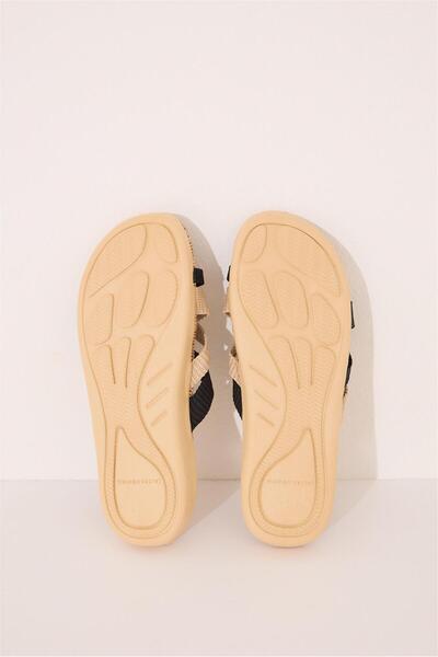 Perspective Women Secret Бежево-чорні пляжні капці з ремінцем