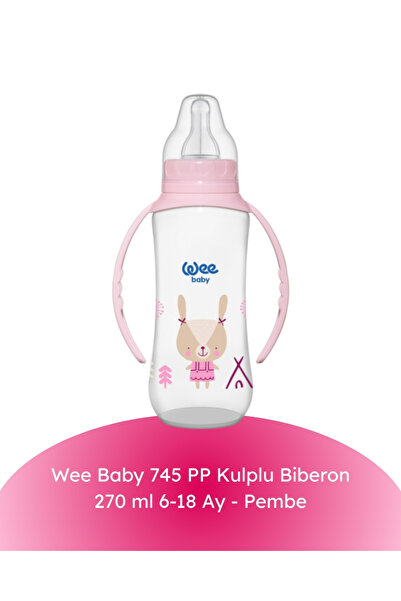 Wee Baby 745 PP Kulplu Biberon 270 ml 6-18 Ay - Pembe