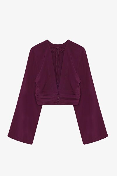 Quzu Sırt Dekolteli Bluz Mürdüm