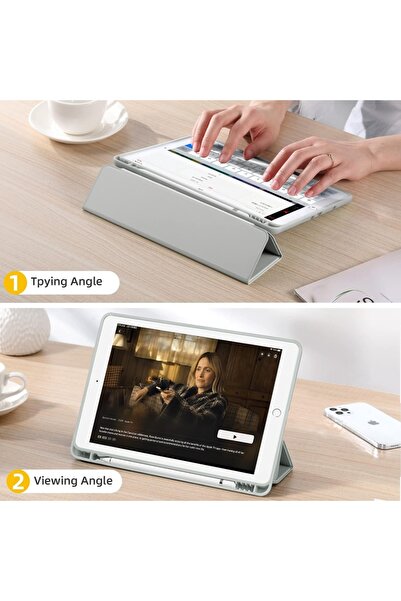SKYDDAR INNOVATION Tablet case for iPad 10.2, Pencil holder, Flex Trifold, sticker set, Gray