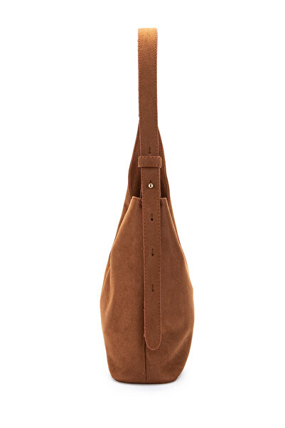 minebag Suede Curved Detailed Mona Handbag Brown